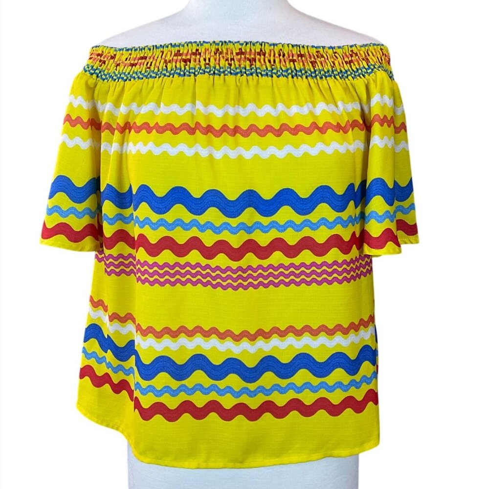 Flying Tomato Off-the-Shoulder Colorful Rick Rack Short Sleeve Blouse Medium